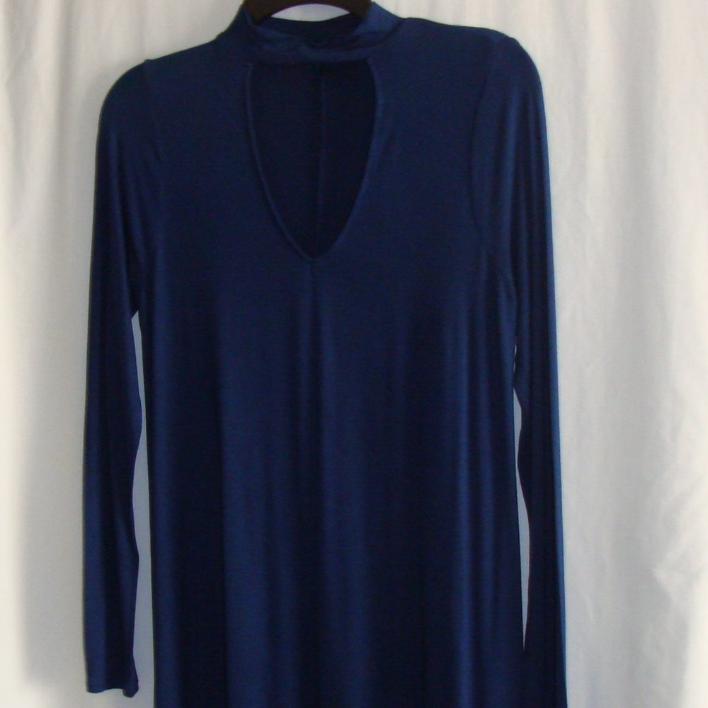 EXPRESS Navy Blue Long Sleeve KEYHOLE Neck TUNIC or DRESS Sz SMALL